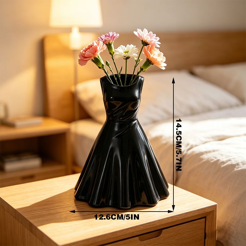 3D printed dress vase, black V1195-VYY0089
