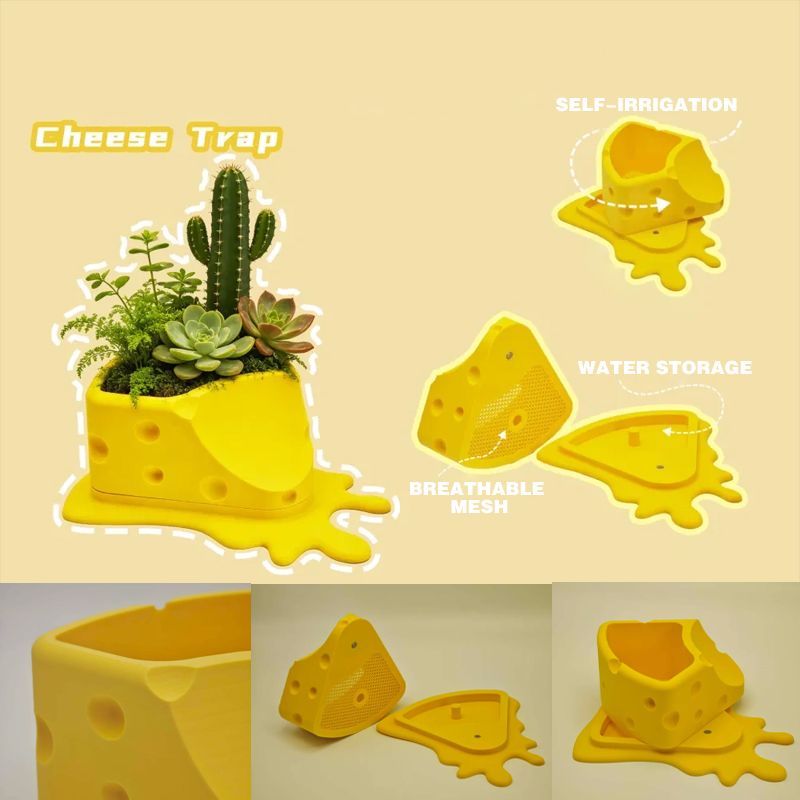 3D Printed Cheese Trap Bonsai, Creative Succulent Potted Planter, Yellow V1195-VYY0091