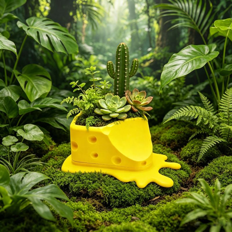 3D Printed Cheese Trap Bonsai, Creative Succulent Potted Planter, Yellow V1195-VYY0091