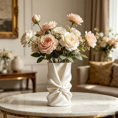 3D printed bow art vase, silk white V1195-VYY0096