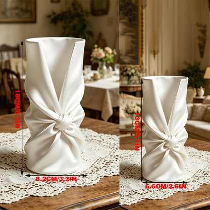 3D printed bow art vase, silk white V1195-VYY0096