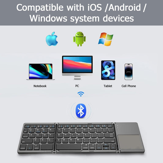 Foldable Bluetooth Keyboard with Touchpad, Wireless Portable Keyboard, Ultra Slim Rechargeable Folding V1197-BG-042501