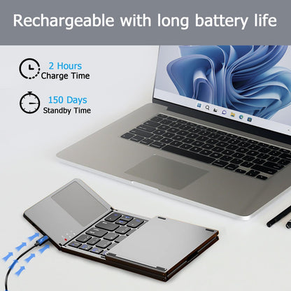 Foldable Bluetooth Keyboard with Touchpad, Wireless Portable Keyboard, Ultra Slim Rechargeable Folding V1197-BG-042501