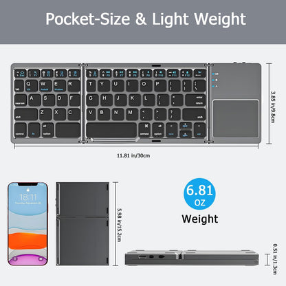 Foldable Bluetooth Keyboard with Touchpad, Wireless Portable Keyboard, Ultra Slim Rechargeable Folding V1197-BG-042501