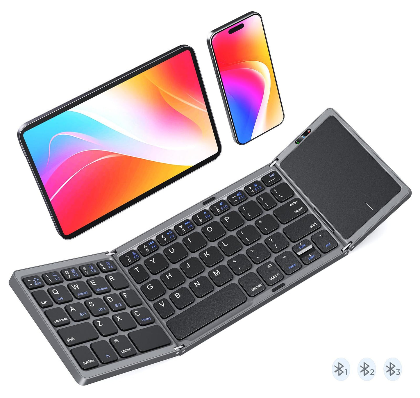 Foldable Bluetooth Keyboard with Touchpad, Wireless Portable Keyboard, Ultra Slim Rechargeable Folding V1197-BG-042501