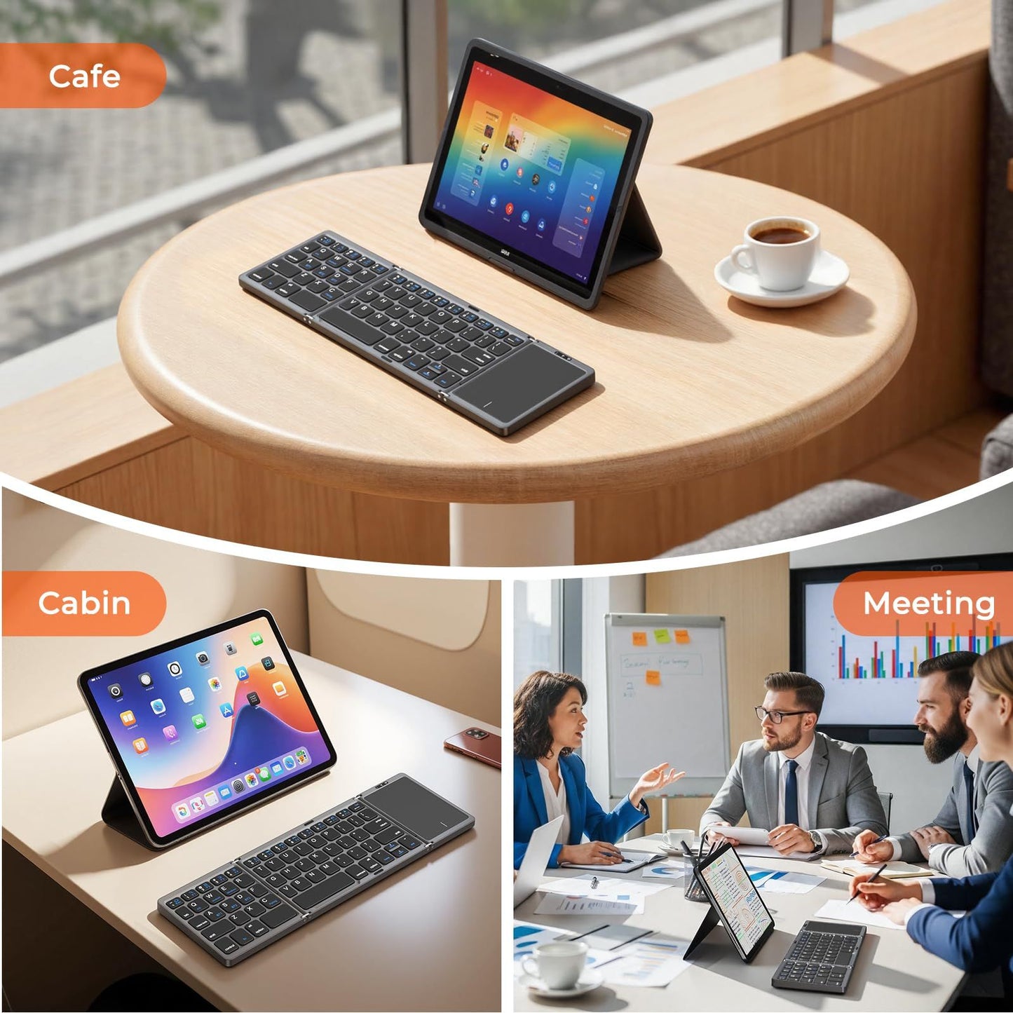 Foldable Bluetooth Keyboard with Touchpad, Wireless Portable Keyboard, Ultra Slim Rechargeable Folding V1197-BG-042501