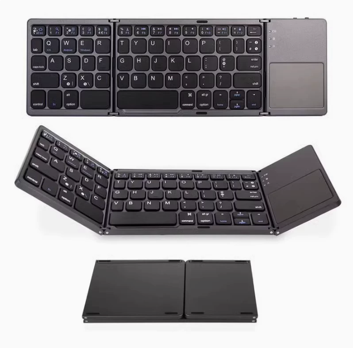Foldable Bluetooth Keyboard with Touchpad, Wireless Portable Keyboard, Ultra Slim Rechargeable Folding V1197-BG-042502