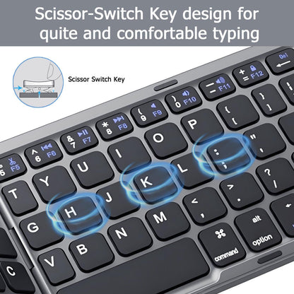 Foldable Bluetooth Keyboard with Touchpad, Wireless Portable Keyboard, Ultra Slim Rechargeable Folding V1197-BG-042503