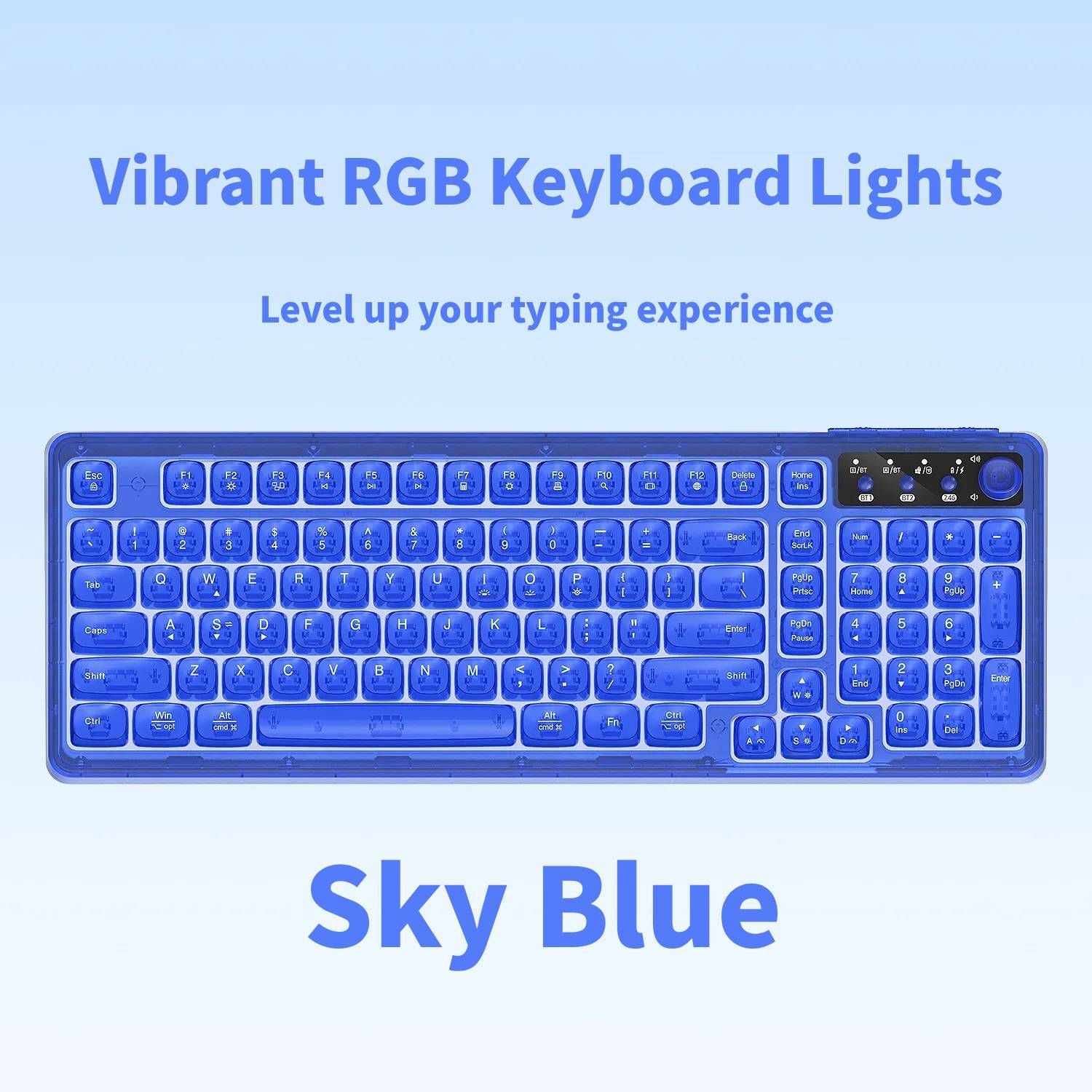 Tri-Mode Wireless Mechanical Keyboard, Bluetooth 5.0/2.4G/USB-C, 96% Layout RGB Backlit Keyboard, Hot V1197-BG-042609
