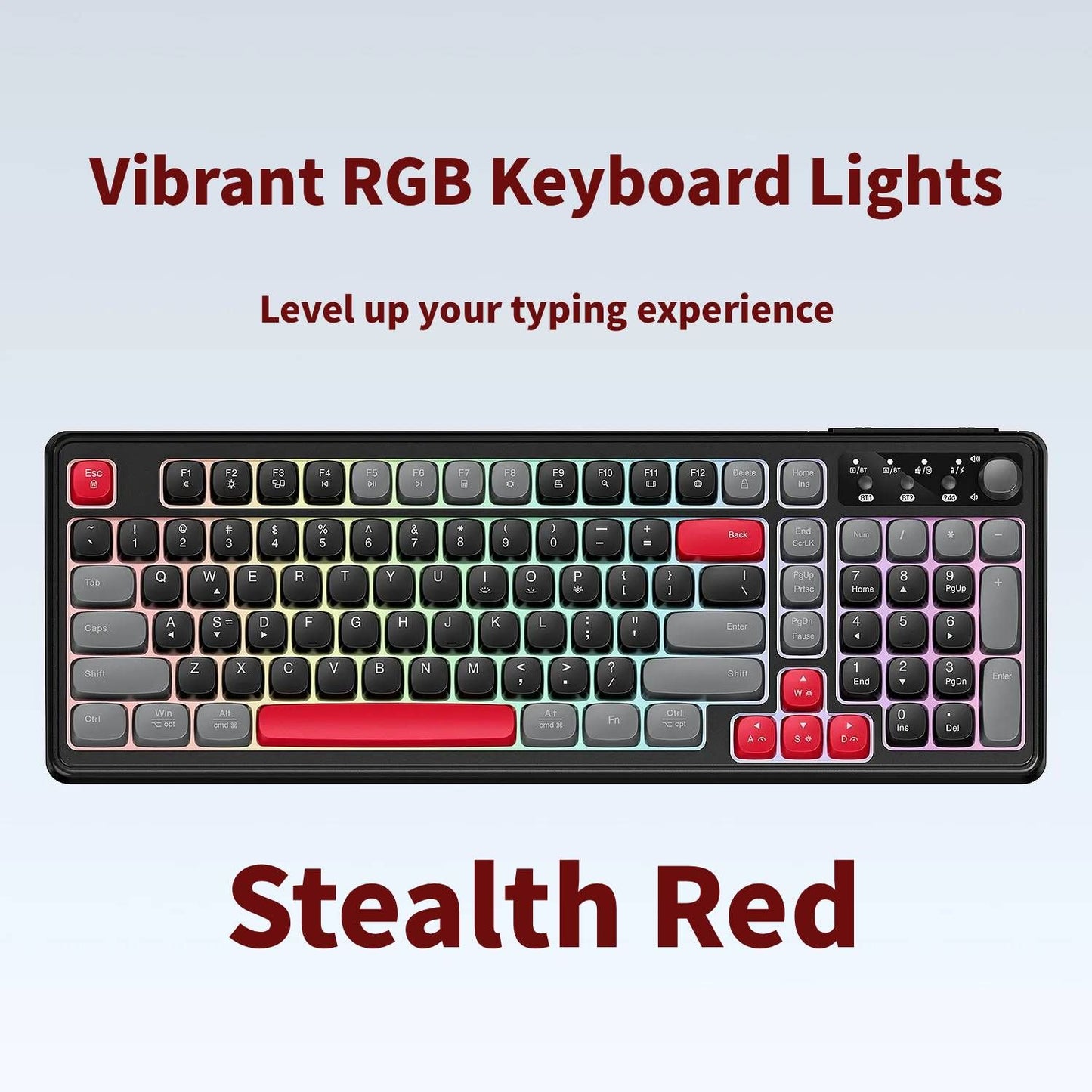 Tri-Mode Wireless Mechanical Keyboard, Bluetooth 5.0/2.4G/USB-C, 96% Layout RGB Backlit Keyboard, Hot V1197-BG-042612