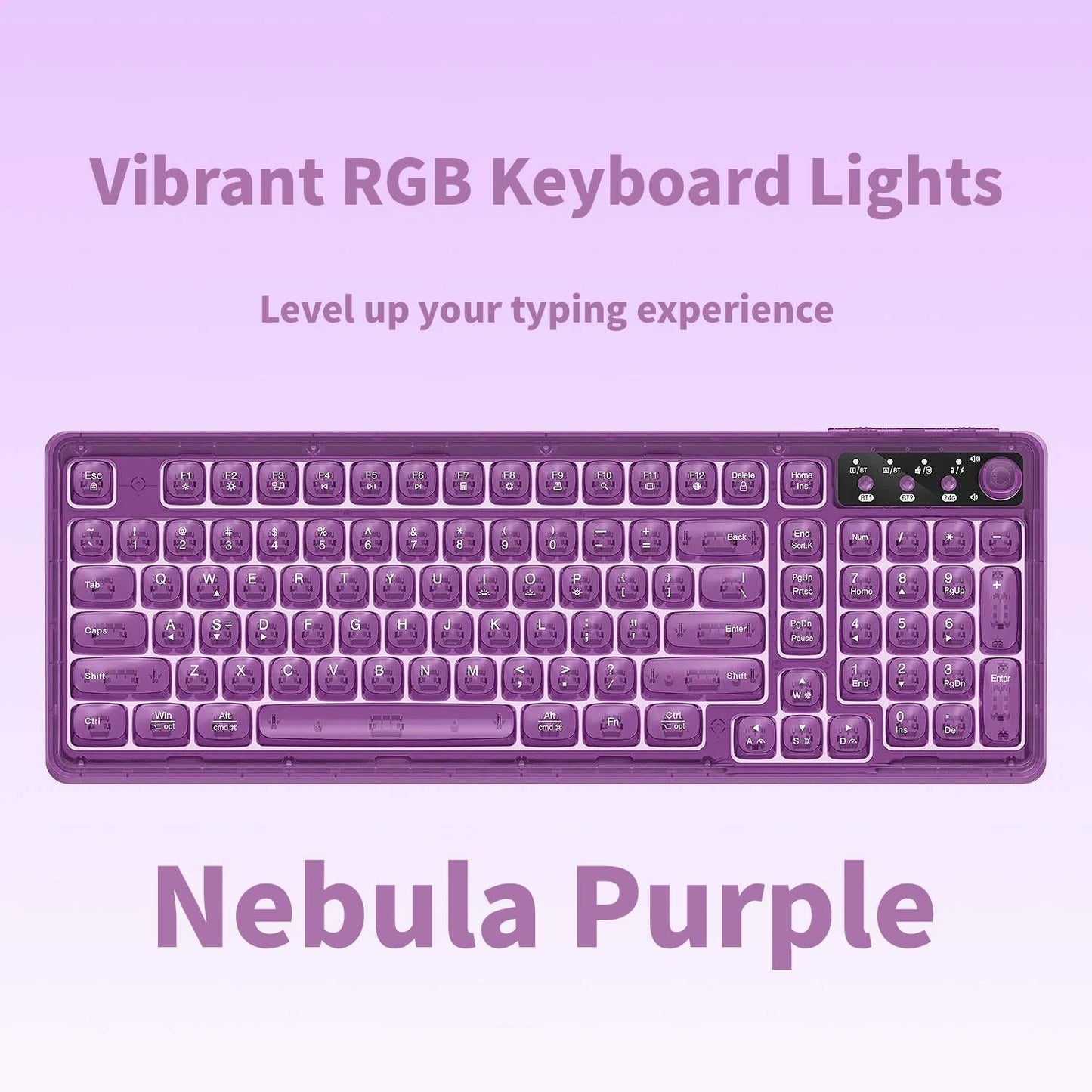 Tri-Mode Wireless Mechanical Keyboard, Bluetooth 5.0/2.4G/USB-C, 96% Layout RGB Backlit Keyboard, Hot V1197-BG-042614