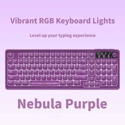 Tri-Mode Wireless Mechanical Keyboard, Bluetooth 5.0/2.4G/USB-C, 96% Layout RGB Backlit Keyboard, Hot V1197-BG-042614
