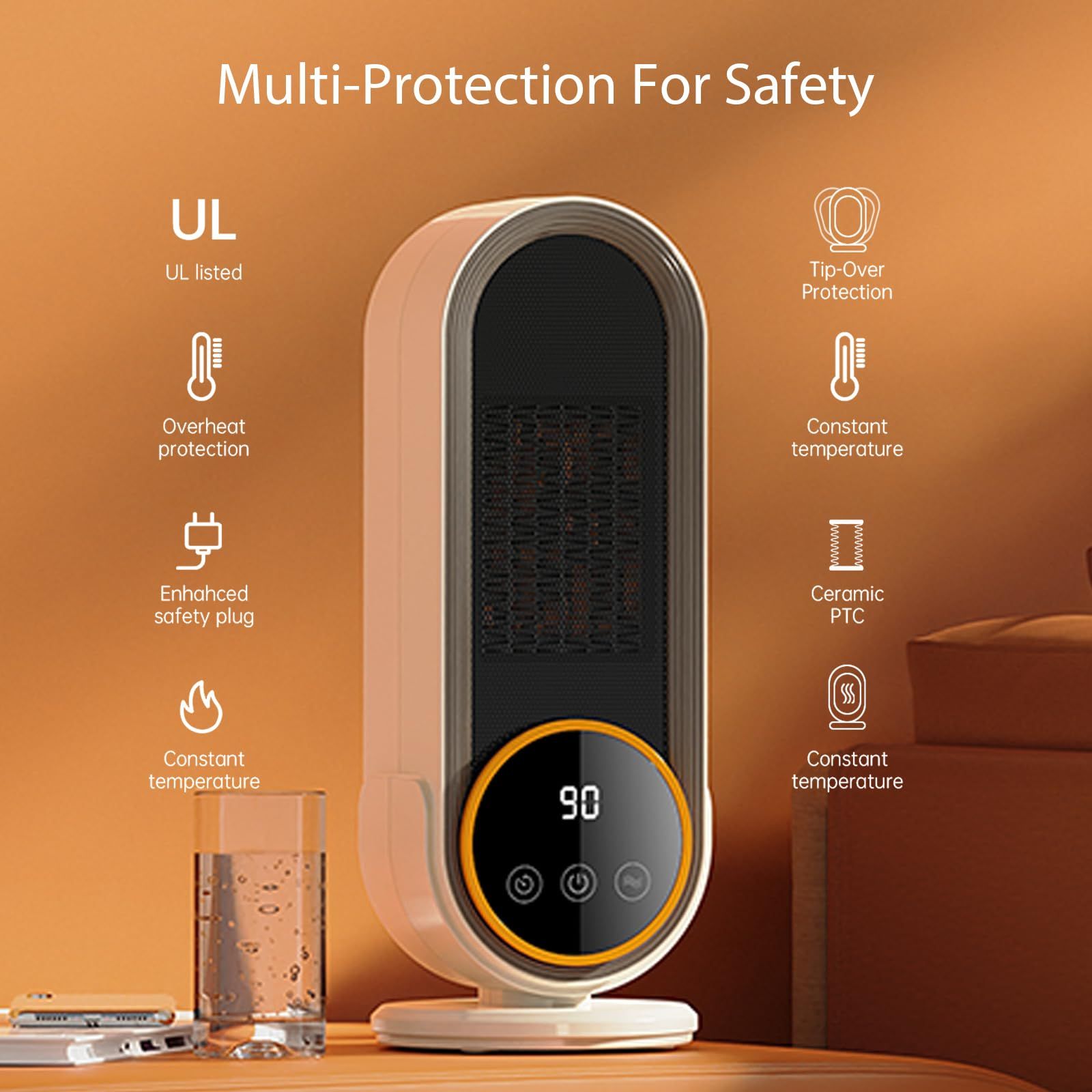Space Heaters for Indoor Use with Remote, 2s Efficient Heating, Overheat & Tilt Protection, 1200W PTC Ceramic V1197-JD-041901