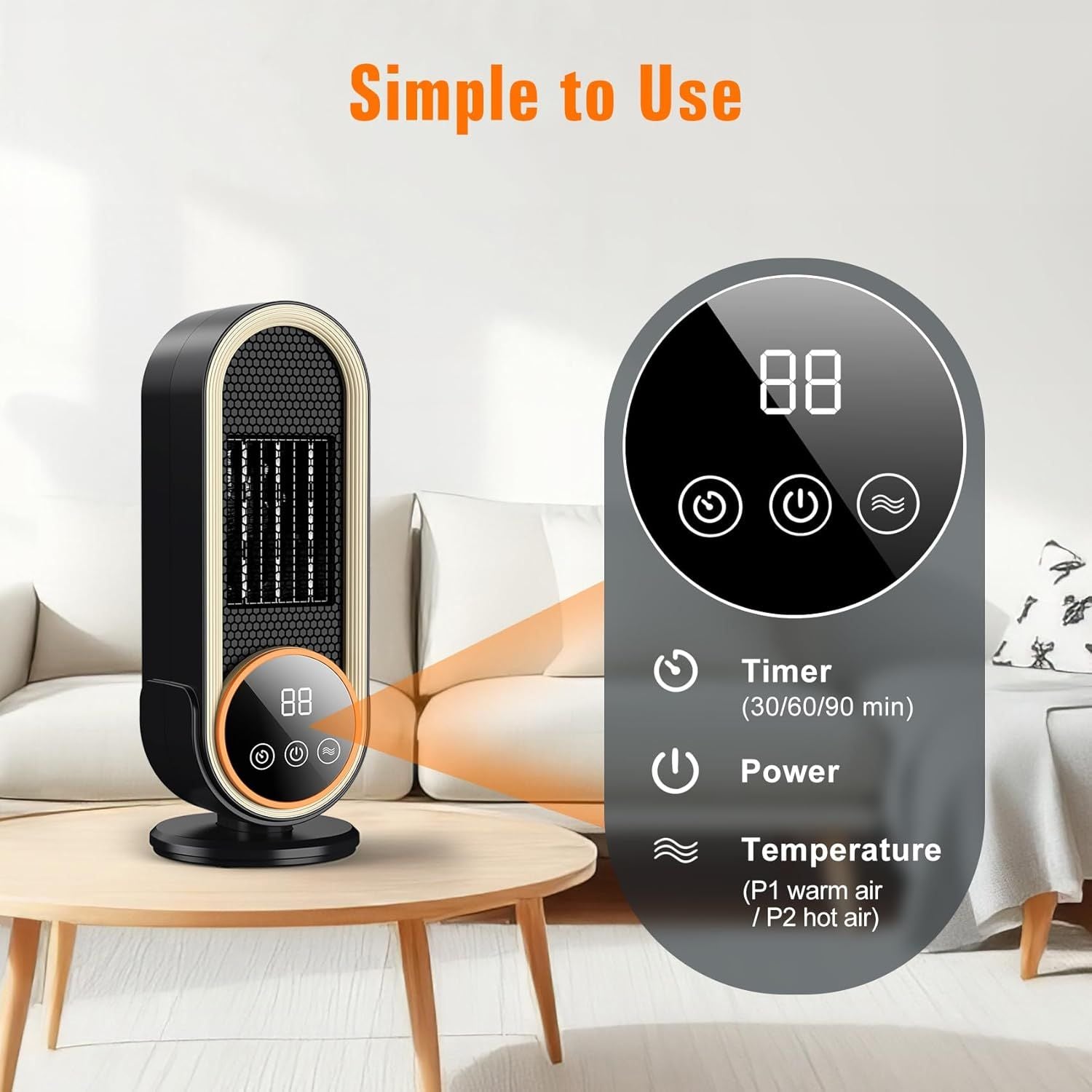 Space Heaters for Indoor Use with Remote, 2s Efficient Heating, Overheat & Tilt Protection, 1200W PTC Ceramic V1197-JD-041901