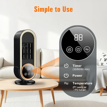 Space Heaters for Indoor Use with Remote, 2s Efficient Heating, Overheat & Tilt Protection, 1200W PTC Ceramic V1197-JD-041901