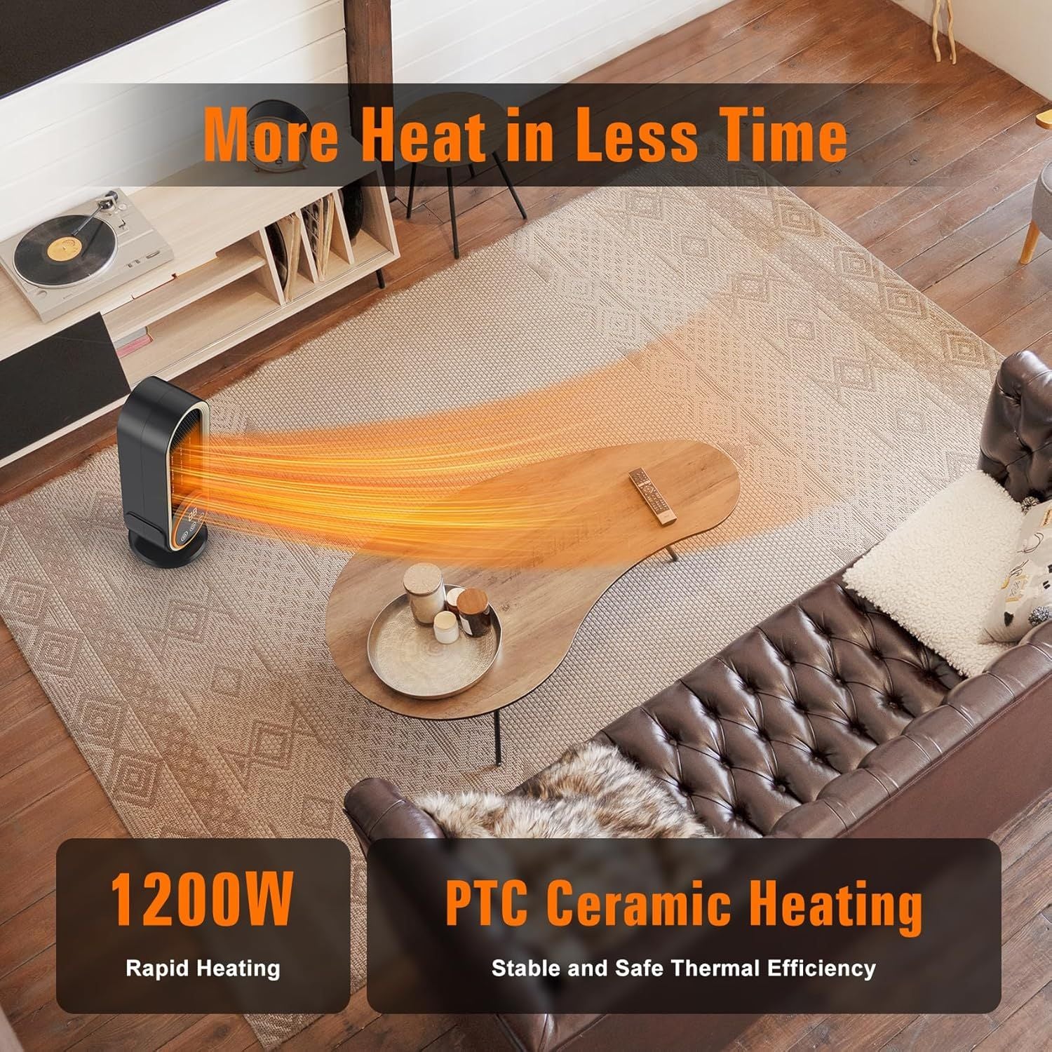 Space Heaters for Indoor Use with Remote, 2s Efficient Heating, Overheat & Tilt Protection, 1200W PTC Ceramic V1197-JD-041901