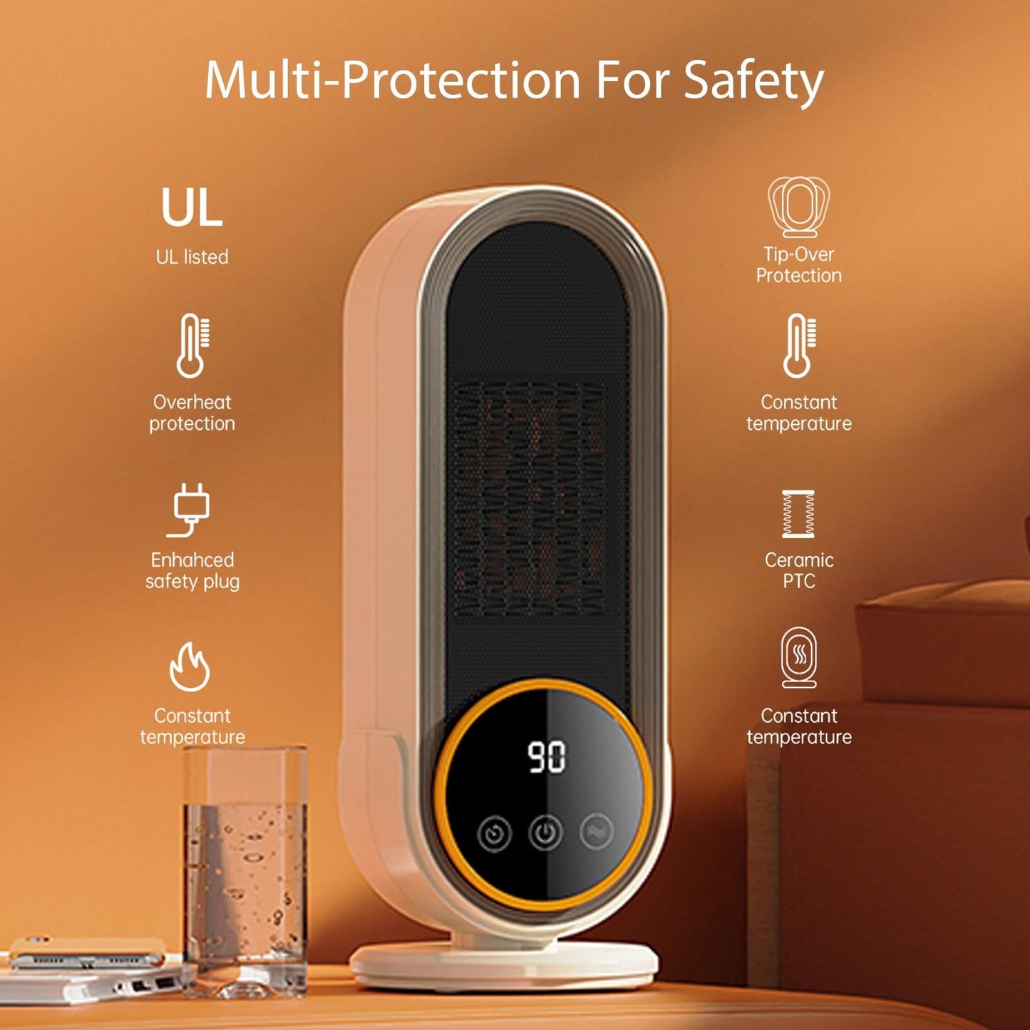 Space Heaters for Indoor Use with Remote, 2s Efficient Heating, Overheat & Tilt Protection, 1200W PTC Ceramic V1197-JD-041902
