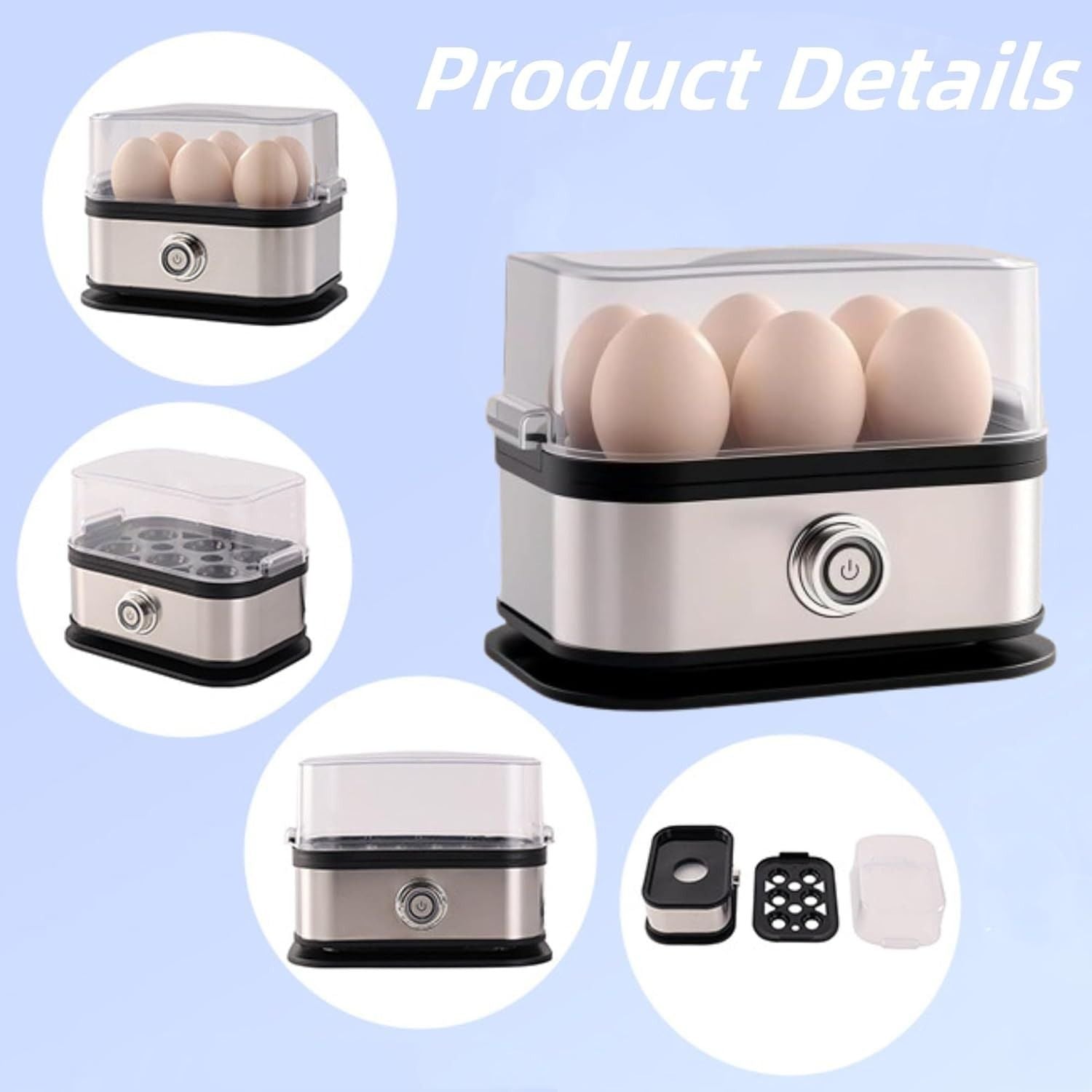 Smart Egg Cooker with Auto Shut, Multi-function Rapid Eggs Cooker Electric 6 Egg Capacity, Hard Boiled, V1197-JD-1104