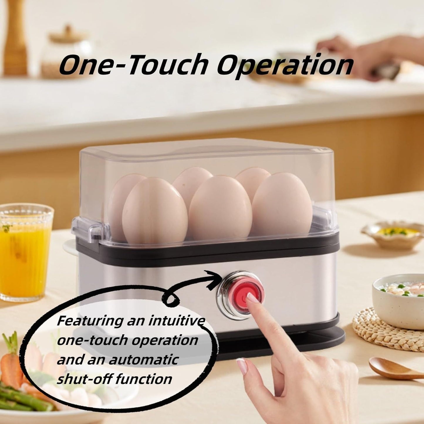 Smart Egg Cooker with Auto Shut, Multi-function Rapid Eggs Cooker Electric 6 Egg Capacity, Hard Boiled, V1197-JD-1104