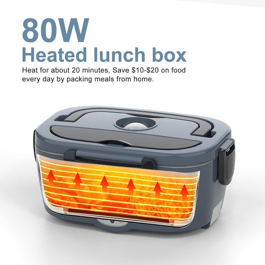 Electric Heated Lunch Box for Men/Women Home 80W Portable Food Warmer with 110V-250V Stainless Steel V1197-JD-1105
