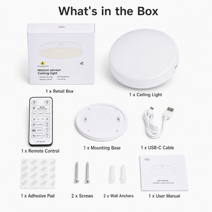 Rechargeable Motion Sensor Ceiling Light, 10000mAh Battery Operated LED Ceiling Light with Remote, Wireless Stick On Closet Light, 3 Color Dimmable Flush Mount Light, USB-C, for Hallway Stairway