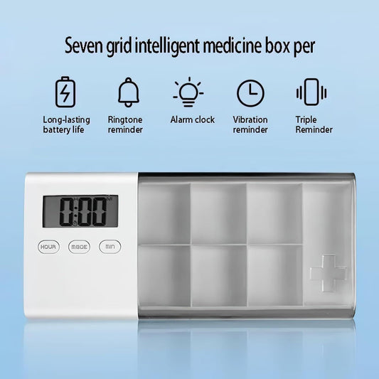 7-Day Smart Pill Organizer with Timer & Alarm - Intelligent Medication Reminder Box with Vibration, Beep V1197-RY-052001