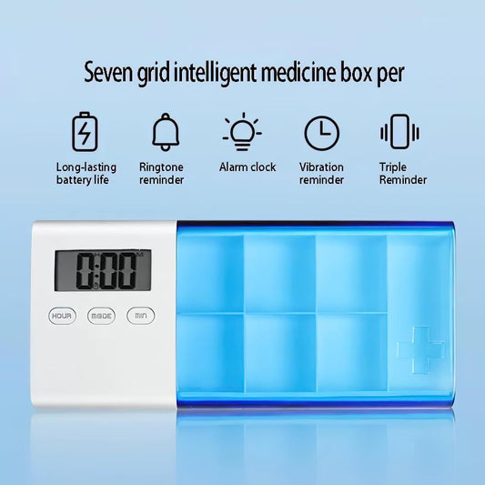 7-Day Smart Pill Organizer with Timer & Alarm - Intelligent Medication Reminder Box with Vibration, Beep V1197-RY-052002