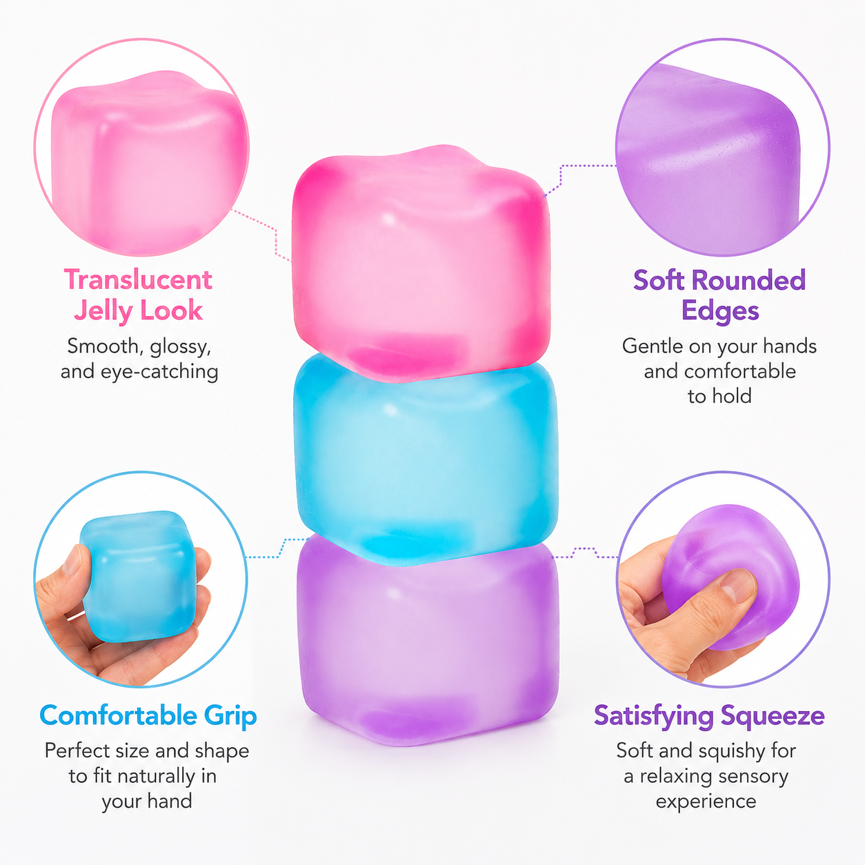 Blue Stress Cube Fidget Squishy Slow Rising Sensory Stress Ball, Calming Squeeze Toy for Stress Relief and V1197-RY-052202