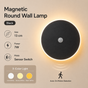 Magnetic Round Wall Lamp 13cm Black, 7W Rechargeable LED Wall Sconce with Motion Sensor, 3-Color Light, V1197-RY-052310