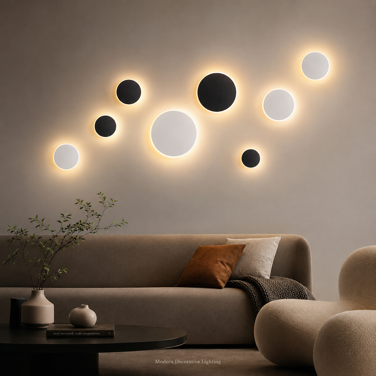 Magnetic Round Wall Lamp 13cm Black, 7W Rechargeable LED Wall Sconce with Motion Sensor, 3-Color Light, V1197-RY-052310