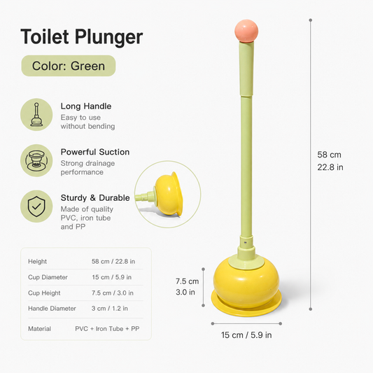 Toilet Plunger, Long Handle Bathroom Plunger with Strong Suction Cup, Non-Scratch Drain Plunger for Toilet, V1197-RY-052402