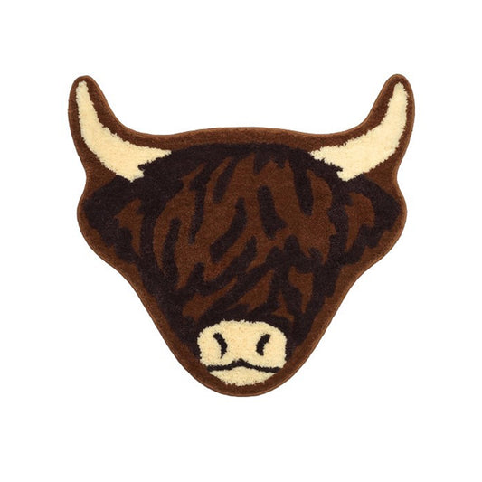 American Style Brown Bull Head Flocked Rug, Bedroom Bedside Rug, Bathroom Doorway Absorbent Mat, Non-Slip V1199-DT-TB-NT001