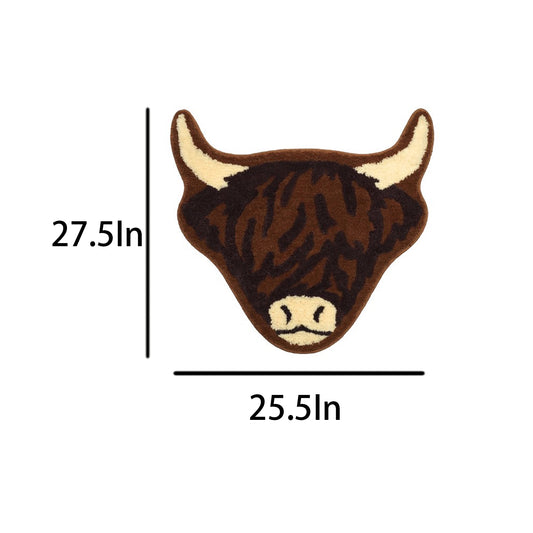 American Style Brown Bull Head Flocked Rug, Bedroom Bedside Rug, Bathroom Doorway Absorbent Mat, Non-Slip V1199-DT-TB-NT001