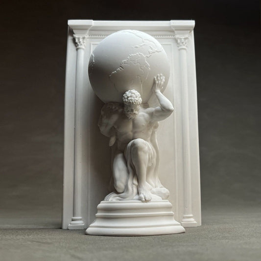 Vintage Atlas Holding the Earth Plaster Bookend - European Classical Art Desktop Ornament, Study Living Room V1199-DT-TB-SG001