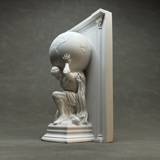 Vintage Atlas Holding the Earth Plaster Bookend - European Classical Art Desktop Ornament, Study Living Room V1199-DT-TB-SG001