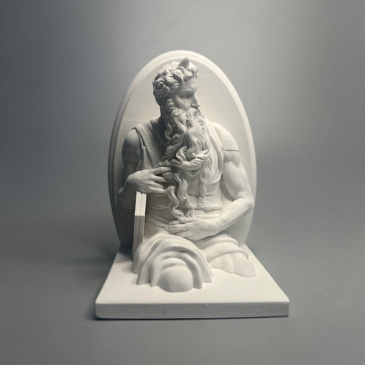 Classic Moses Statue - High-Quality Plaster Sculpture of Prophet Moses with Tablets - Elegant White Art Decor V1199-DT-TB-SG003