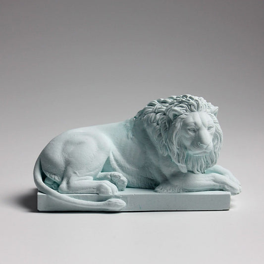 Classic Reclining Lion Sculpture Minimalist Green Plaster Desk Ornament for Living Room, Study, or Office V1199-DT-TB-SG007GR