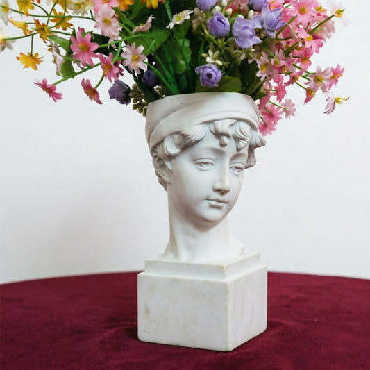 Elegant Girl with a Headscarf Resin Bust Sculpture Flower Vase - Classic European Style Figurine for Home V1199-DT-TB-SZ006