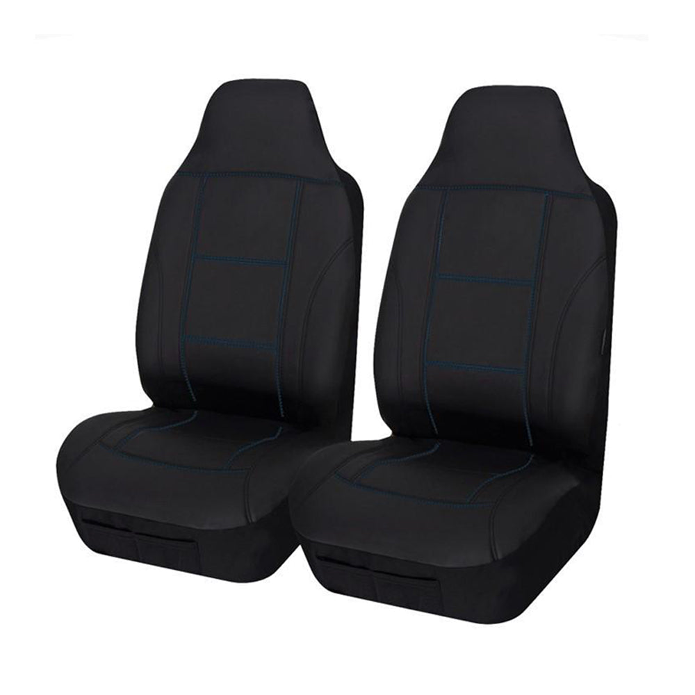 Universal Lavish Front Seat Covers Size 60/25 | Black/Blue Stitching V121-LAVA2503