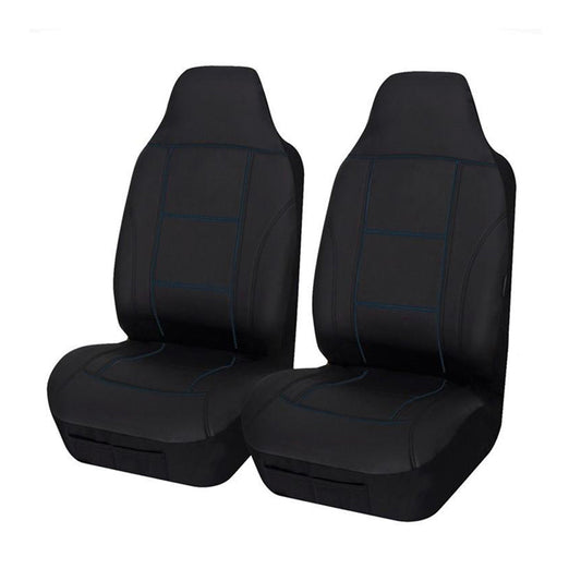 Universal Lavish Front Seat Covers Size 60/25 | Black/Blue Stitching V121-LAVA2503