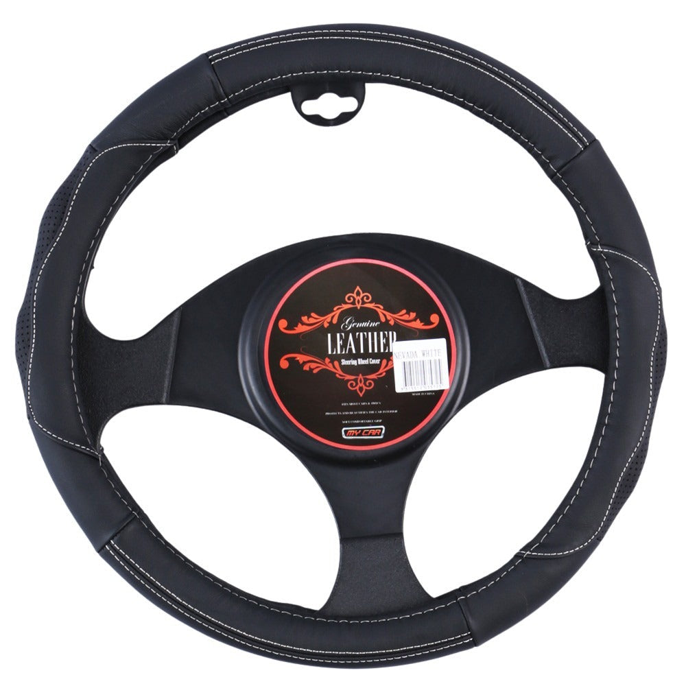 Nevada Steering Wheel Cover - Black/White [Leather] V121-SWCNEVAWHI
