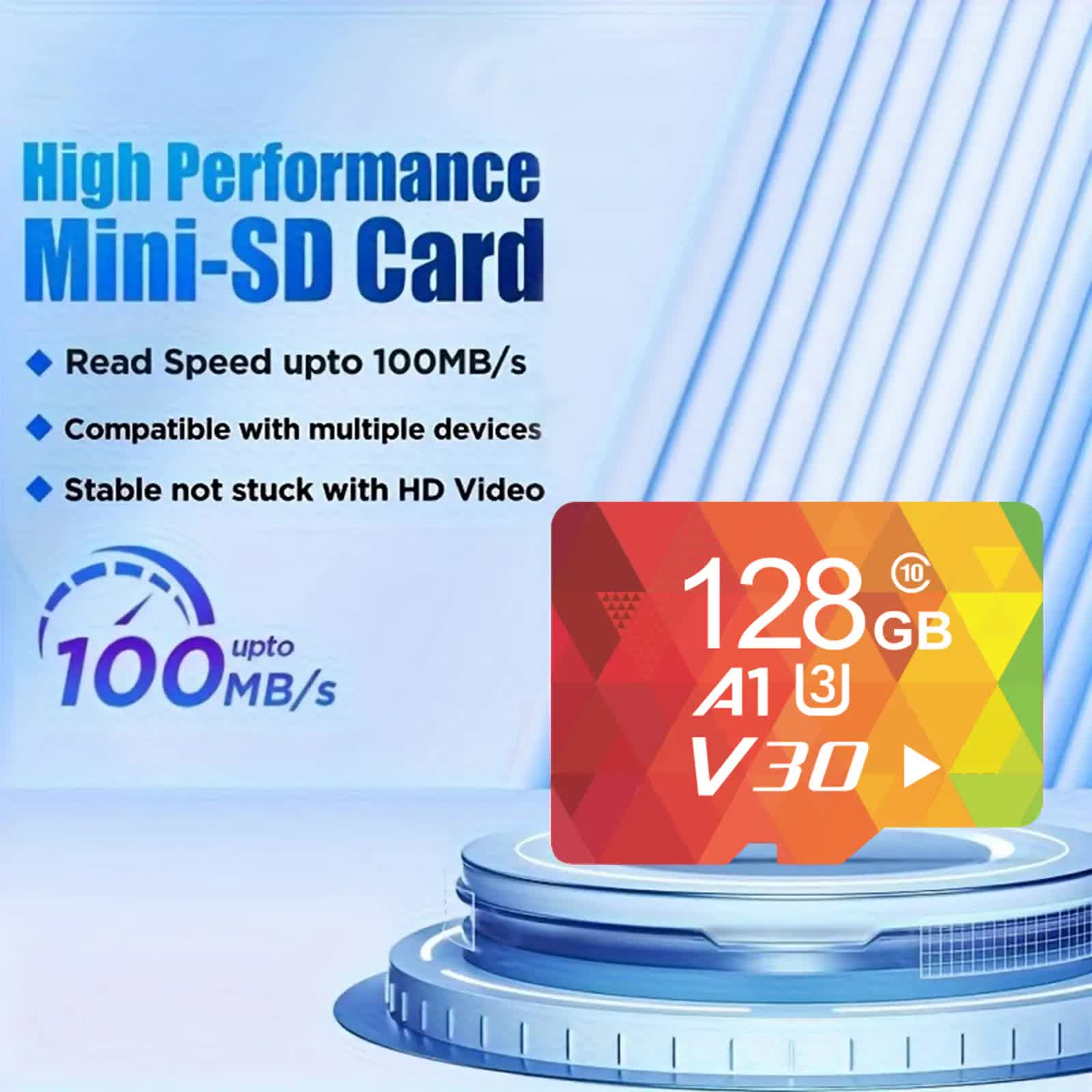 1PCS 128G Memory Cards, U3 A1 Class 10, Up To 100MB/s, Micro SD TF For Security Monitor/Full HD Video V1214-1PCS--128G--MC