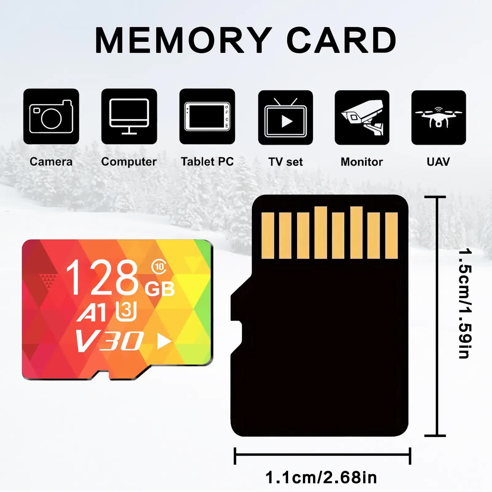 1PCS 128G Memory Cards, U3 A1 Class 10, Up To 100MB/s, Micro SD TF For Security Monitor/Full HD Video V1214-1PCS--128G--MC