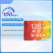 1PCS 128G Memory Cards, U3 A1 Class 10, Up To 100MB/s, Micro SD TF For Security Monitor/Full HD Video V1214-1PCS--128G--MC
