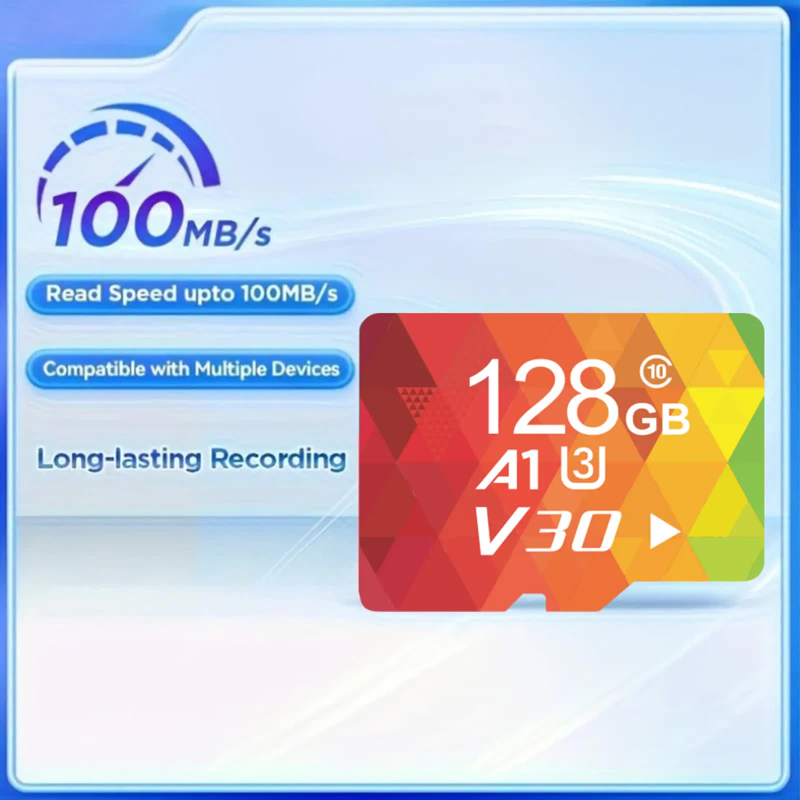 1PCS 128G Memory Cards, U3 A1 Class 10, Up To 100MB/s, Micro SD TF For Security Monitor/Full HD Video V1214-1PCS--128G--MC