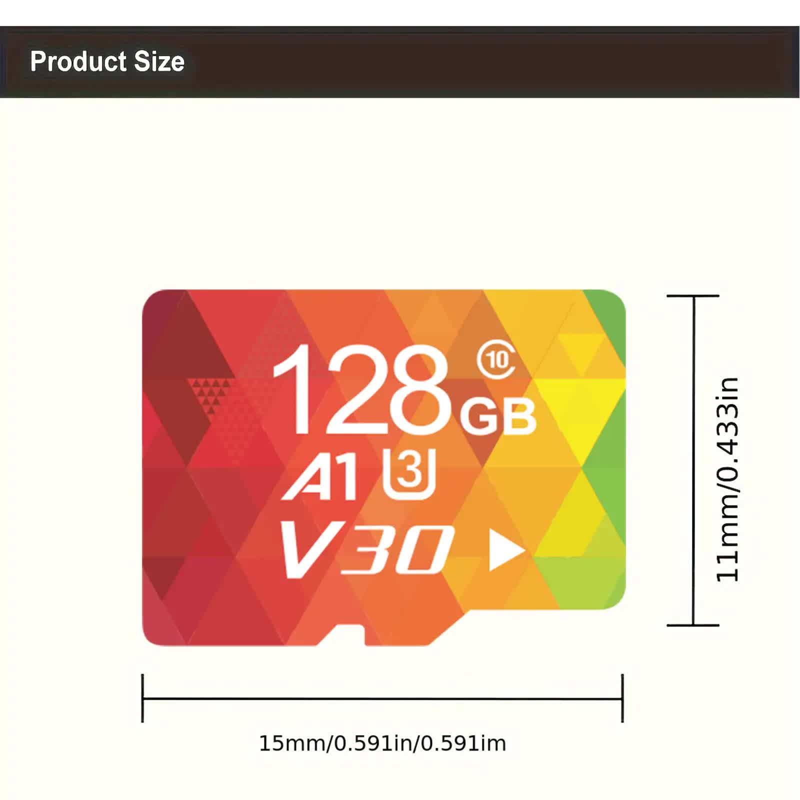 2PCS 128G Memory Cards, U3 A1 Class 10, Up To 100MB/s, Micro SD TF For Security Monitor/Full HD Video V1214-2PCS--128G--MC