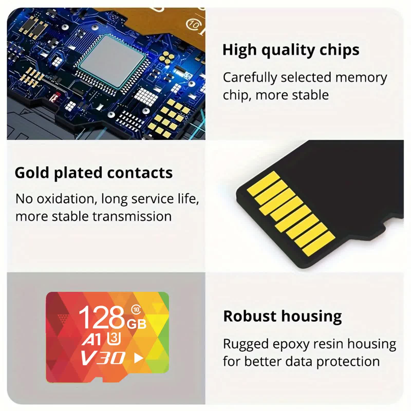 2PCS 128G Memory Cards, U3 A1 Class 10, Up To 100MB/s, Micro SD TF For Security Monitor/Full HD Video V1214-2PCS--128G--MC