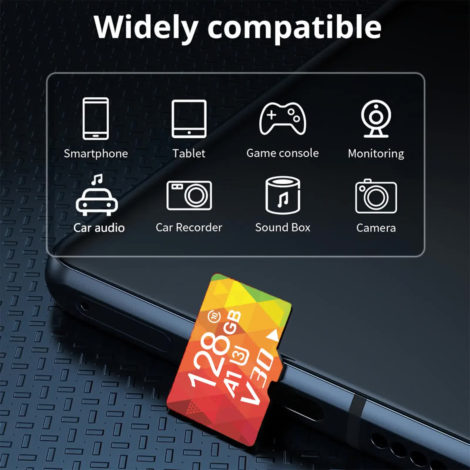 3PCS 128G Memory Cards, U3 A1 Class 10, Up To 100MB/s, Micro SD TF For Security Monitor/Full HD Video V1214-3PCS--128G--MC