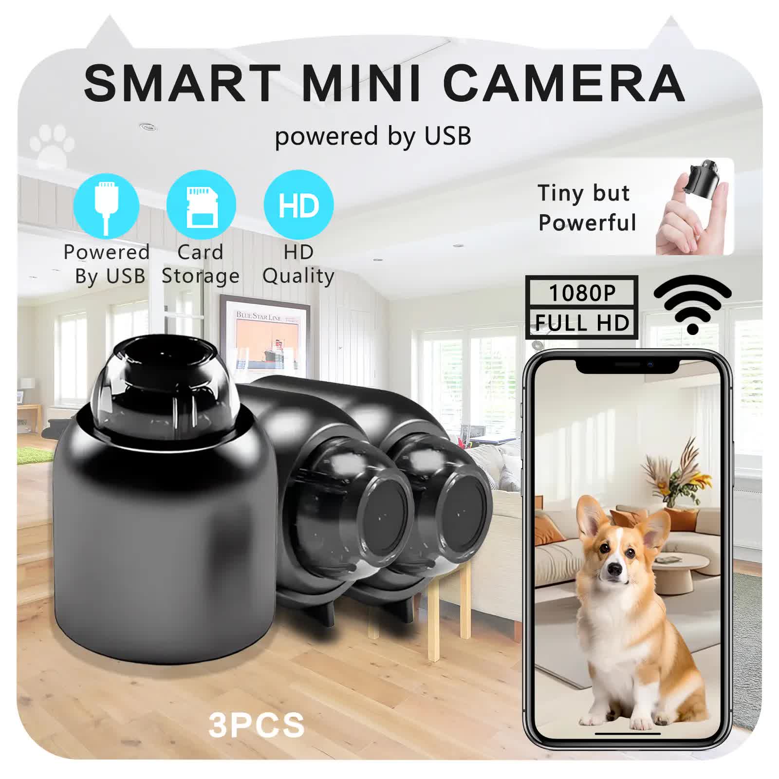 Wireless Surveillance Camera X5 6pcs - 2.4GHz WiFi, night vision, HD, 360 rotation, black. Home/office use, V1214-3PCS-X5JK