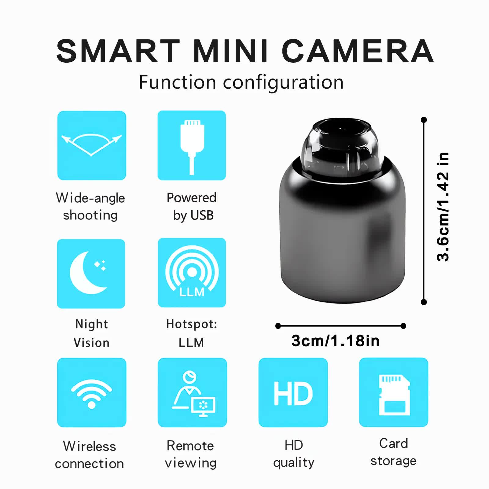 3pcs Mini Wireless Surveillance Camera with 2.4G WiFi, HD 1080P, Supports 64GB Cards, Night Vision, Audio, V1214-3PCS-X5JK-64MC